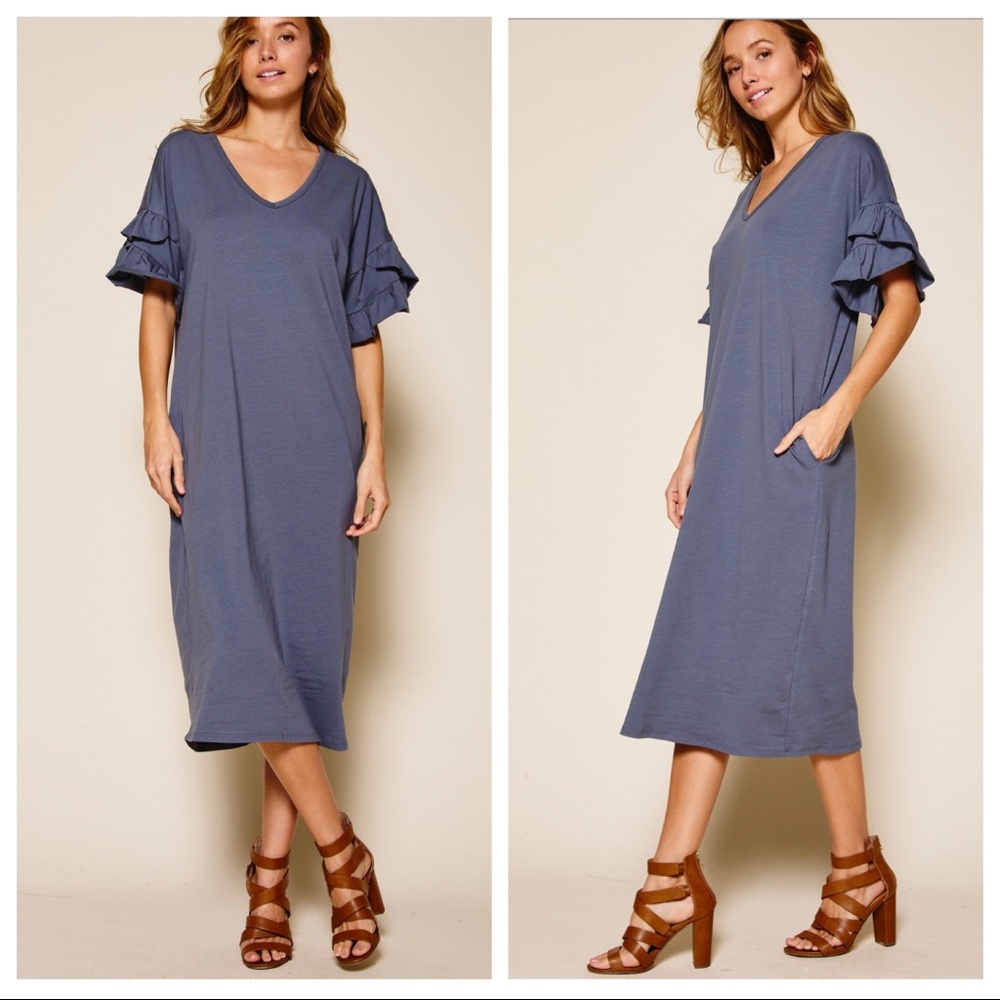 Double Ruffle Sleeve Midi Dress